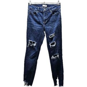 Cello Womens Junior Blue Distressed Skinny Jeans Dark Wash Size 7